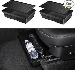 BASENOR 2PCS Tesla Model Y Under Seat Storage Box Organizer Hidden Tray Underseat Bins with Lid Cover for 2020-2024 Model Y Interior Accessories Gen 2