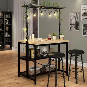 Gaomon 47-in Natural Wood Finish Multi-Functional Kitchen Island - with Power Outlets, Baker's Rack, Microwave Stand, Modern LED Design for Kitchen, Dining Room