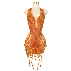 Luxury Handmade Rhinestone Applique Bodice with Beaded Fringe Trim Formal Dress Decoration for Bridal Prom Party and Evening Gowns Custom Embroidered Clothing Accessory