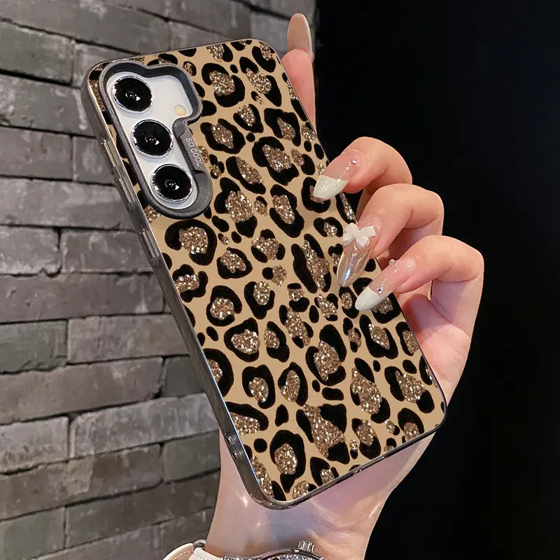 Compatible With Samsung Galaxy S24 Plus S25 Ultra S23 Ultra S22+ Glistening Leopard Patterned Durable Shockproof Anti-Scratch PC Protective Case Cellphone Protective