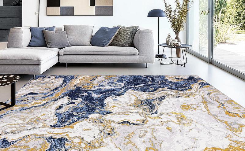 GARVEE Abstract Marble Rugs: Modern, Washable, Non-Slip Area Rugs in Various Sizes (5'x7', 6'x9', 8'x10', 9'x12') for Living Room, Bedroom, Kitchen, and Dining. Ideal for High Traffic Areas, Available in Blue and Grey.