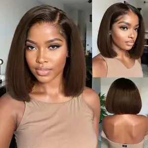 Budget Friendly Chocolate Brown Straight Bob Wig 13x4 Glueless Lace Front Human Hair Wigs Free Side Part Human Hair Wigs Pre Plucked