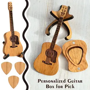 G8Wooden Guitar Pick Holder Stand | Guitar-Shaped Pick Box for Guitarists | Handcrafted Music Accessory