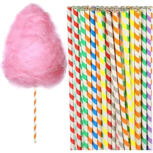 50 PCS Cotton Candy sticks, 13.78 inch cotton candy sticks Random Colorful stripes Paper Straws Cones Cotton Candy Holder for Birthday Wedding Party, Candy Making