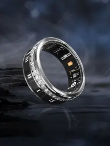 Unisex Stainless Steel Bluetooth-compatible Smart Ring, Zircon Inlay Roman Numerals, Health Monitor Waterproof Fashion Jewelry Gift