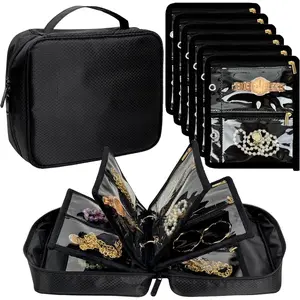 Portable Travel Jewelry Organizer Case - 24 Clear Zipper Pouches, Jewelry Binder with Velvet Inserts for Necklaces, Earrings, Rings, Watches