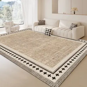 1pc, Boho Border Area Rug, Neutral Living Room Decor Carpet, Home Decor Essential, Earthy Tones Deside Mat, Soft and Comfort Bedroom Bedside Decor Rug