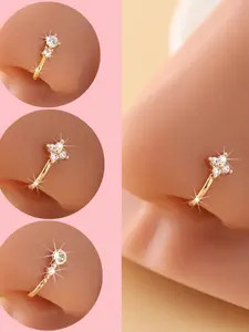 3pcs Rhinestone Decorated Clip-On Nose Rings, Septum Piercing Adjustable Fake Nose Piercing Jewelry, Fashionable Hip-Hop Accessories, Stainless Steel