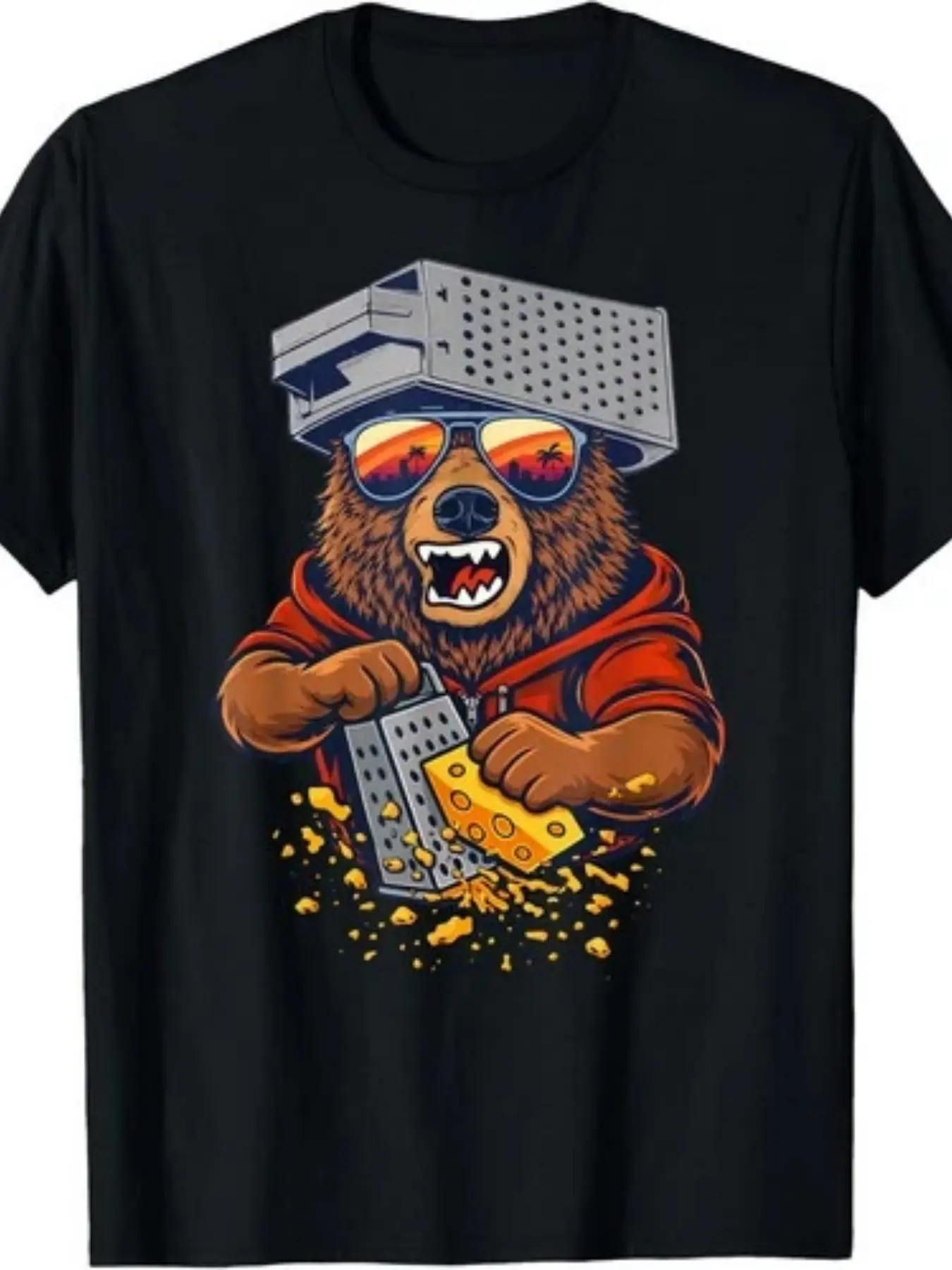 Cheese Grater Hat And Fashion Glasses Sunse Funny unisex soft cotton short sleeve t shirt, vintage graphic casual tee for men women teens, perfect birthday holiday gift for camping travel gym daily street  wear