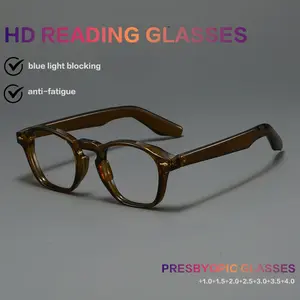 Unisex Fashion Retro Square Rivet Frame Reading Glasses, +1.0 to +4.0 Strength, Non-Prescription Lenses, Lightweight Durable Eyewear