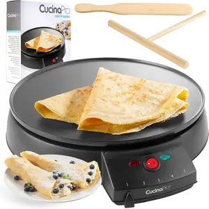 12" Non-Stick Electric Griddle & Crepe Maker, Dual Use Hot Plate with Batter Spreader & Recipe Guide, Portable Adjustable Temp for Breakfast Brunch Blintzes Eggs Pancakes Great Gift
