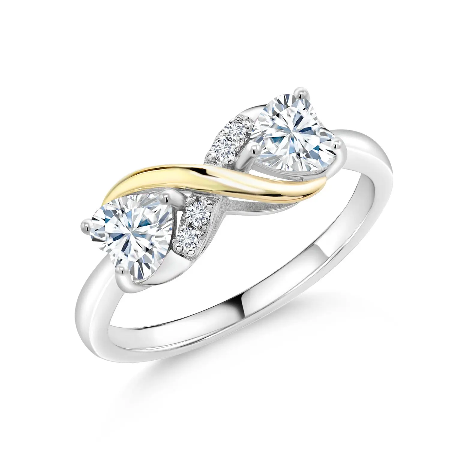 Moissanite and Gemstone Birthstone Eternal Love Infinity Ring for Women with Lab Grown Diamond Accent | 925 Silver 10K Yellow Gold | Heart 5MM & Round 1.3MM | Two-Tone Wedding Anniversary Promise Ring