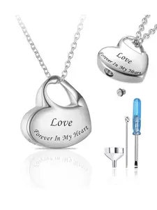 Cremation Urn Necklace for Ashes Urn Jewelry,Forever in My Heart Carved Stainless Steel Keepsake Waterproof Memorial Pendant for mom & dad with Filling Kit…