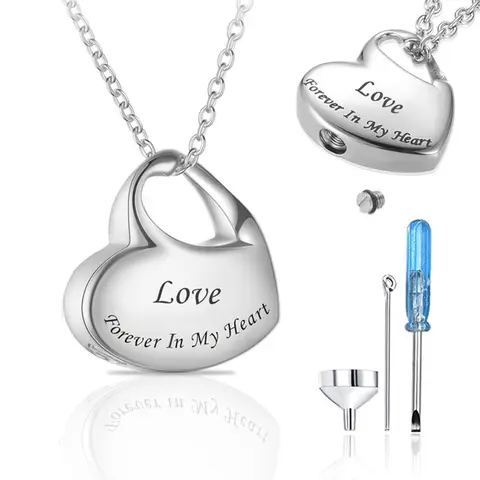 Mother's Day Gift Cremation Urn Elegant Necklace for Ashes Urn Jewelry, Mothers Day Forever in My Heart Love Carved Stainless Steel Keepsake Waterproof Memorial Pendant for mom & dad with Filling Kit… Waterproof Durable Jewelry