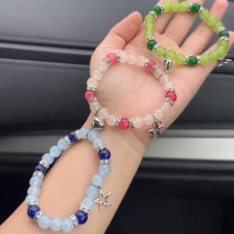 Powergirl Matching Bracelets 3 Pieces Perfect Gift for 3 Best Friends with Colorful Beads and Star Charms