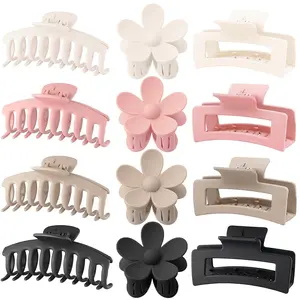 Large Hair Claw Clips, 12 Pack Flower Hair Clips for Thick Hair, Big Square Matte  hold for Thin Hair, 3 Styles Claw Hair Clips for Thick Hair