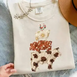 HonkNation - Comfort Colors Western Cow FAUX Patchwork T-Shirt, Hen Pig Lamp Shirt, Country Western Shirt, Farm Animal T-Shirt, Western Animals Tee