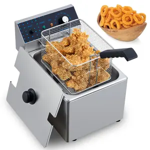 【GARVEE】8L 1600 Watts Electric Deep Fryer - Stainless Steel Commercial Single Tank with Adjustable Temp (140-392°F) & Basket - Countertop Fryer for Kitchen/Restaurant