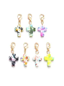 15pcs Resin Cross Keychains, Multi-Color Mixed Cross Charms with Lobster Clasp, Ideal for DIY Jewelry Making, Random Shipping