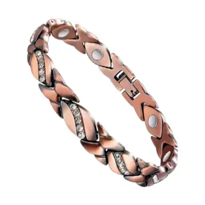 Luxury Magnetic Ladies -3500 Gauss Strength Magnet, Inlaid with Brilliant Stone Sparkling Magnetic Bracelet Adjustable Size, Perfect Mother's Day Christmas Gift, Arthritis Red Copper Magnetic Bracelet, Essential for Christmas Gift Jewelry Enthusiasts