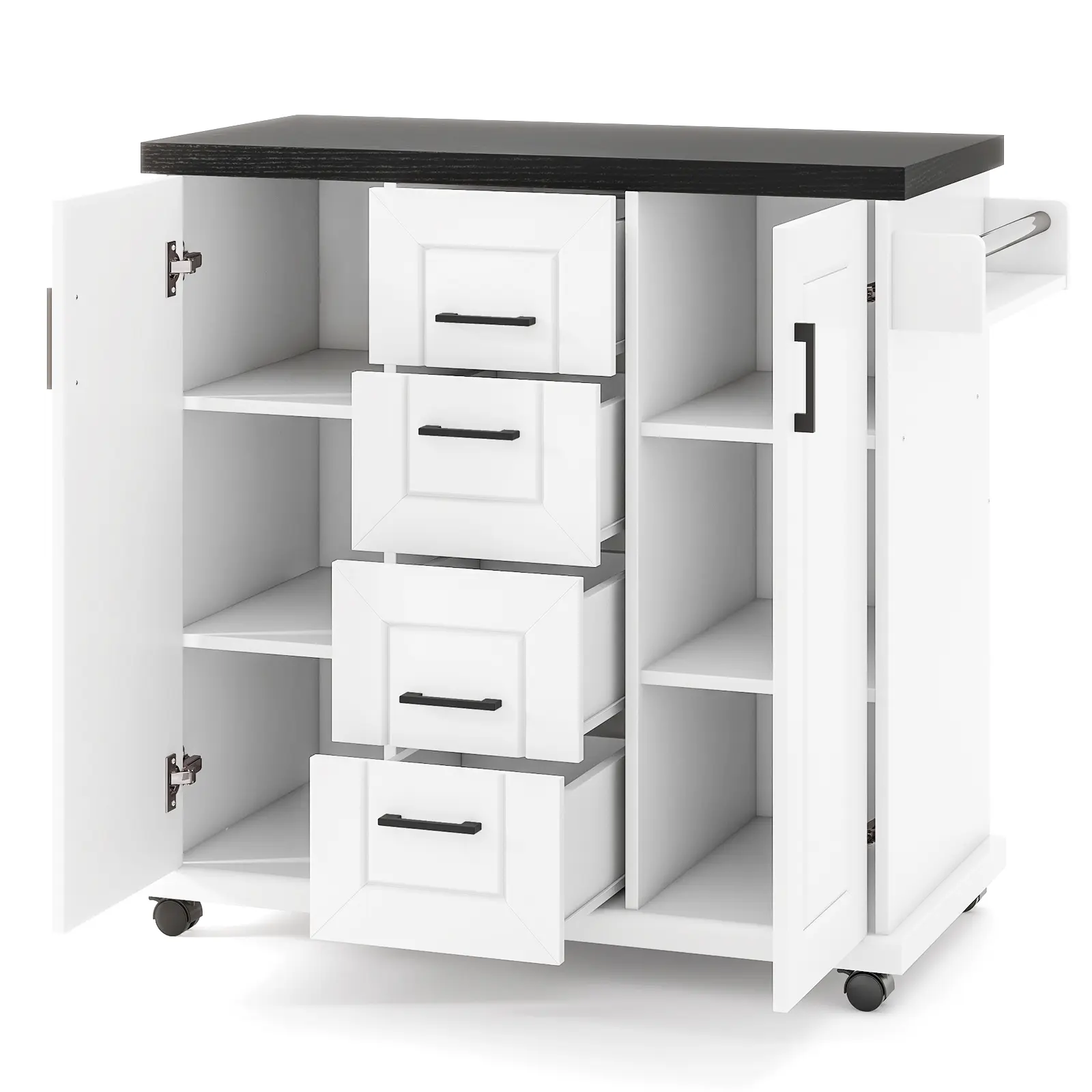 COSTWAY - Rolling Kitchen Island Cart on Wheels with Storage Cabinets-White
