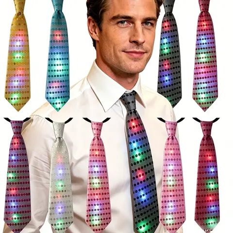 LED Glowing Sequin Tie Set, Stylish Tie Design for Parties, 10 Pieces Per Pack, Suitable for Adults and Teens, All Seasons Fashion Accessory