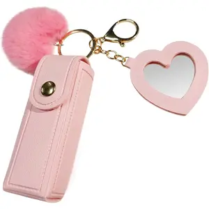 Chapstick Holder , 2 count Lipstick Case with Mirror, Lipgloss Case for Girls Birthday , Leather Key Holder