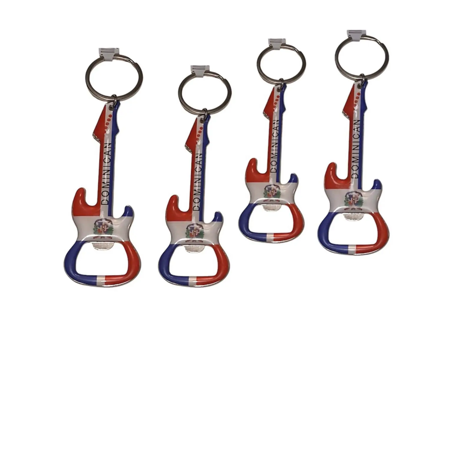 Dominican Key Holder Flag Guitar Key Chain 4-Pack with Bottle Opener NEW