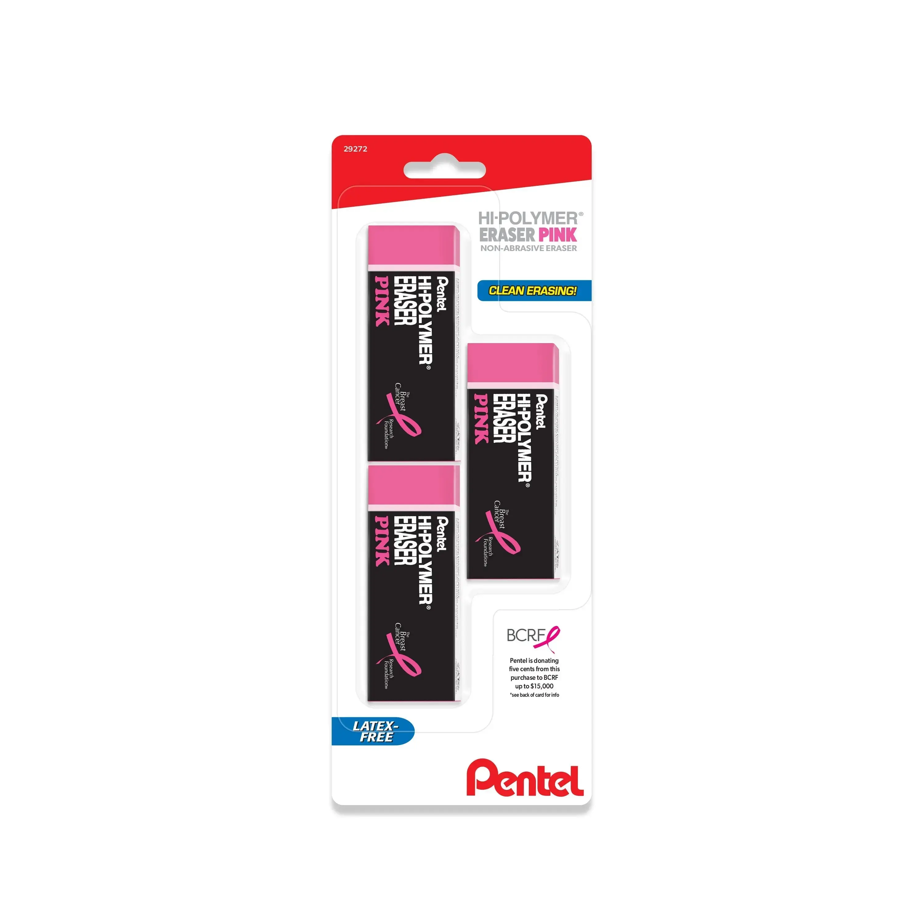 BCA Hi-Polymer Block Eraser - Large Pink 3-Pk, Latex-Free Non-Abrasive Minimal Dust Writing Tool, Breast Cancer Awareness Supports Cause Stationery Office Supplies, Gentle on Paper for Artists