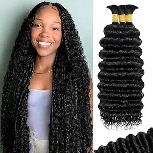 Human Braiding Hair Mix  Boho Hair for Braiding, 18 Inch Deep Wave Bulk for Boho Braids Curly Bohemian Wet and Wavy Braiding Hair(1 Bundles 18 Inch)