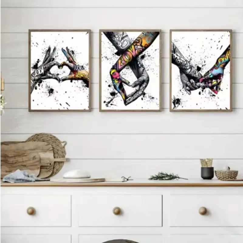 3pcs Graffiti Couple Canvas Print Abstract Art, Living Room Bedroom Wall Decor, Unframed Poster Gift for Couples