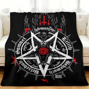 Sheep Head Satan Printed Flannel Blanket, Soft Casual Warm Blanket, Multi-purpose Office Throw Blanket, Outdoor Camping Travel Blanket Multi-purpose Gift Blanket for All Season