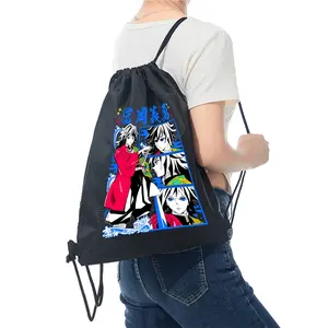 Anime Inspired Drawstring Backpack with Courageous Warrior Character Print for School Sports Gym Travel Use Perfect Gift for Fans of Japanese Animation and Popular Cultural Events Like Birthdays Christmas and Special Occasions