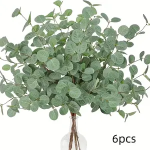 6pcs Money Leaf Artificial Plants, DIY Spring Summer Decor, Vase Bouquet, Desktop Home Decoration, Party Decorations, Indoor Plants Decor