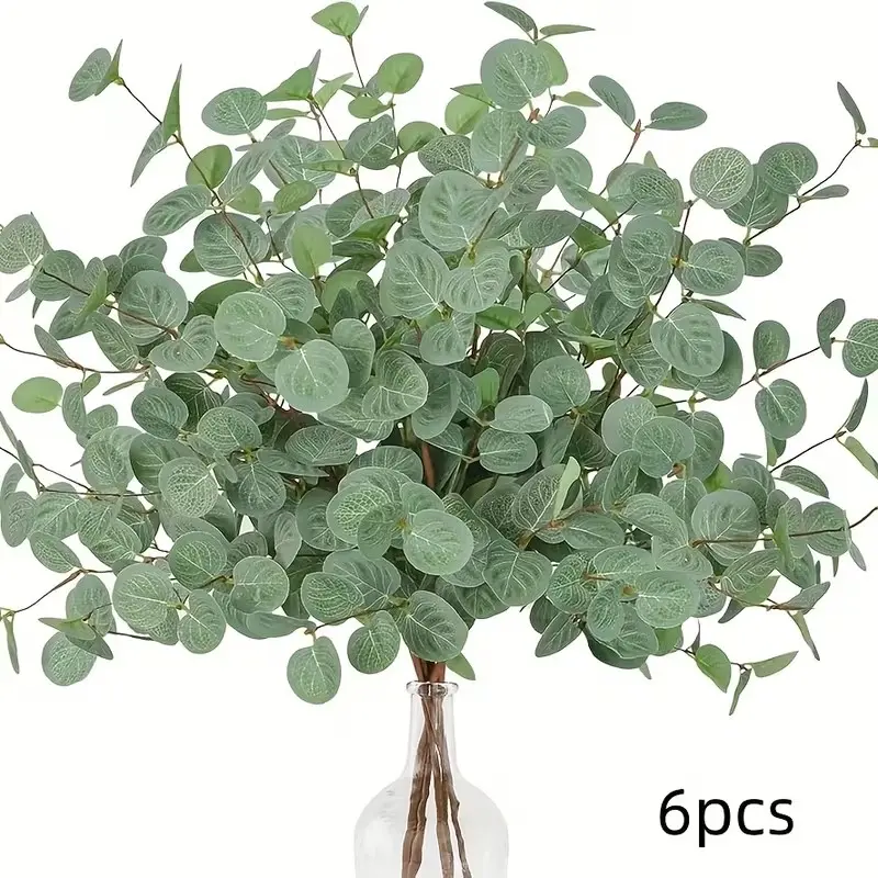 6pcs Money Leaf Artificial Plants, DIY Spring Summer Decor, Vase Bouquet, Desktop Home Decoration, Party Decorations, Indoor Plants Decor