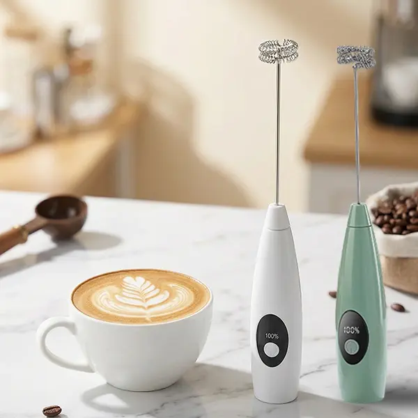 Cordless Milk Frother - Rechargeable Handheld Coffee Mixer with Digital Display, 3 Speeds, Mini Whisk for Lattes, Cappuccino, Easy-Clean Kitchen Coffee Accessory