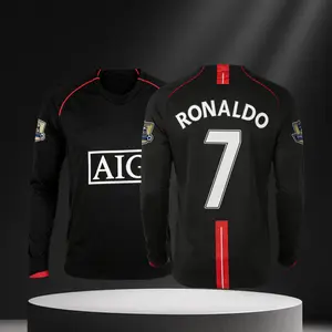 07 08 Long and Short Sleeve Shirt CR7 Ronaldo Away and Home Retro Soccer Jersey Black Fans Version