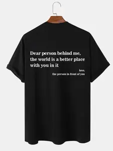 Comfort Colors Unisex's Letter Print Drop Shoulder Tee, Regular Fit Casual Streetwear Short Sleeve T-shirt, Graphic Tees, Dear Person Behind Me Printed T-shirt, Basic Top
