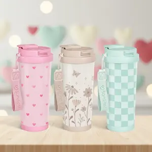 Sandjest 18oz Insulated Iced & Hot Coffee Tumbler with 2-in-1-Lid, Leak Proof Portable Car-Friendly Cup Ideal for Office Outdoor Travel Valentine Gift