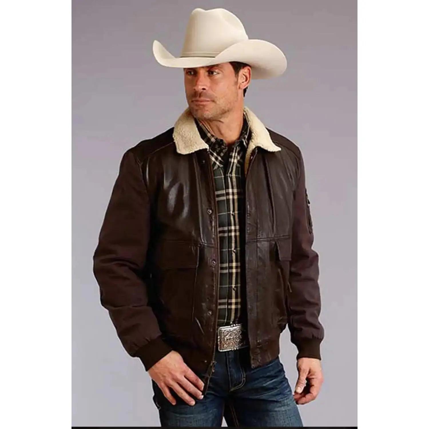 Stetson Bomber Style (Brown) - Men's Leather & Canvas Jacket