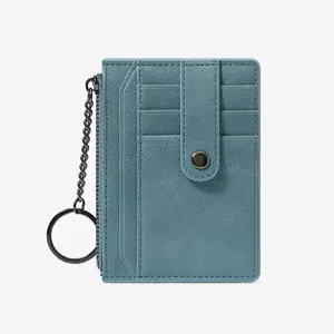 Slim & Compact Card Holder Wallet for Women with 7 Card Slots 1 ID Window RFID Blocking Keychain Ring Vegan Leather Compact Minimalist Small Purse key case