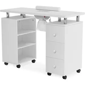 OmySalon Manicure Table Nail Desk for Nail Tech, Nail Table Beauty Salon Tech Station w/Electric Downdraft Vent, Lockable Wheels,Wrist Cushion,Storage Shelves & Drawers