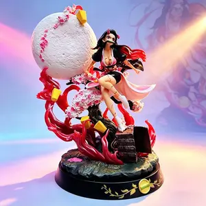 One Piece Demon Slayer Nezuko Kamado Figure, Blood Demon Form with Moon，Nezuko Collectible Statue, Battle Form with Cherry Blossom & Base，Nezuko Anime Figure, Demon Slayer Collectible for Fans & Display