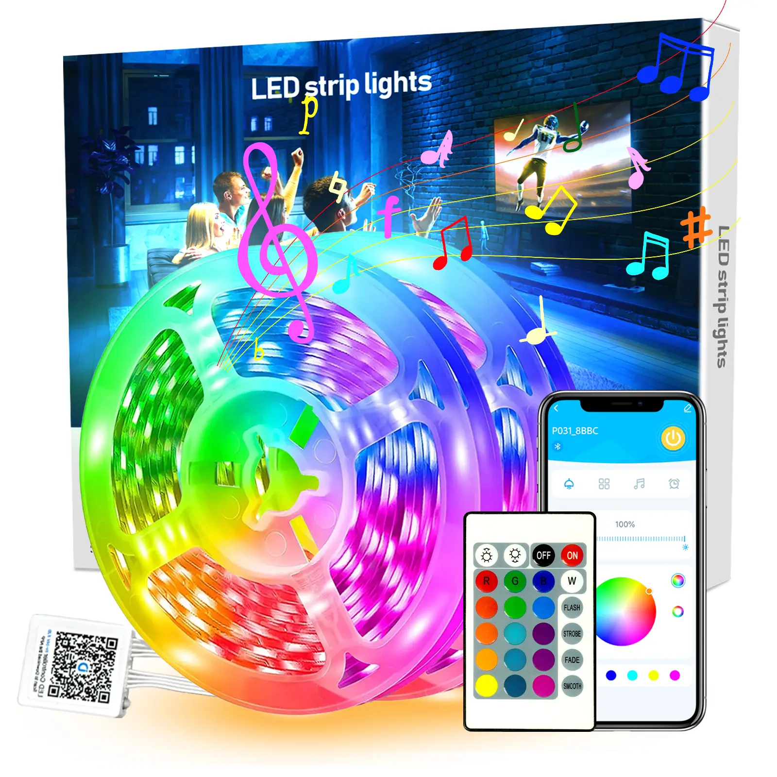 DAYBETTER 50ft or 100ft Led Strip Lights RGB Music Sync Color Changing,Bluetooth Led Lights with Smart App Control Remote,Led Lights for Bedroom Room
