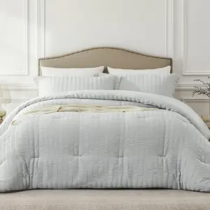 Light Grey Twin/Twin XL Comforter - 2 Seersucker Lightweight Comforter Sets (1 Fluffy Comforter  1 Pillowcase) - Seasons Sets for Women Men