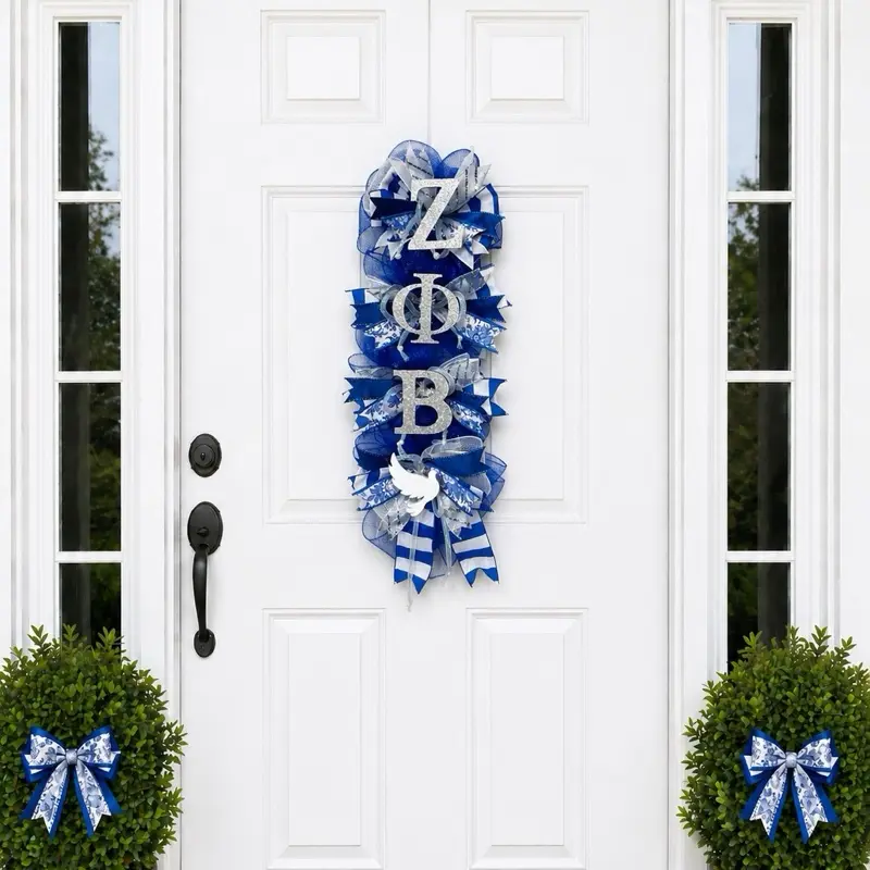Zeta Phi Beta Vertical Wreath, Decorative door Hanging for Sorority /Fraternity Dome Decor Accent