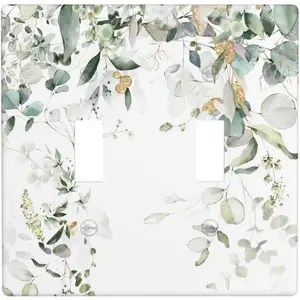 Green Leaves Watercolor Double Light Switch Cover Plates Decorative 2 Gang Wall Plate Double Toggle Lightswitch Cover