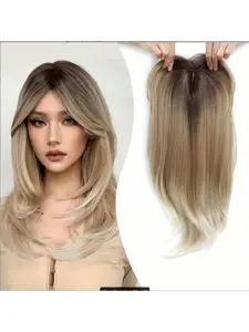 Hair Toppers with Thinning 18 Inch Toppers Hair Pieces Straight Wiglets with Bangs Base Clip Synthethic Hair Extension Synthetic Hair Wig Ideal for Women