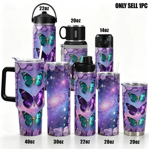 1pc Stainless Steel Cup 40oz/30oz Water Bottle, Insulated Water Bottles, Stainless Steel Tumbler, Vacuum Insulated Tumbler, Galaxy Butterfly Design, Leakproof, Large Capacity, Gym, Hiking, Travel Ideal Birthday Christmas Gift, Stainless Vacuum Flasks