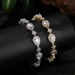 Classic Teardrop Tennis Bracelet - Elegant Design with Adjustable Strap for Versatile Wear